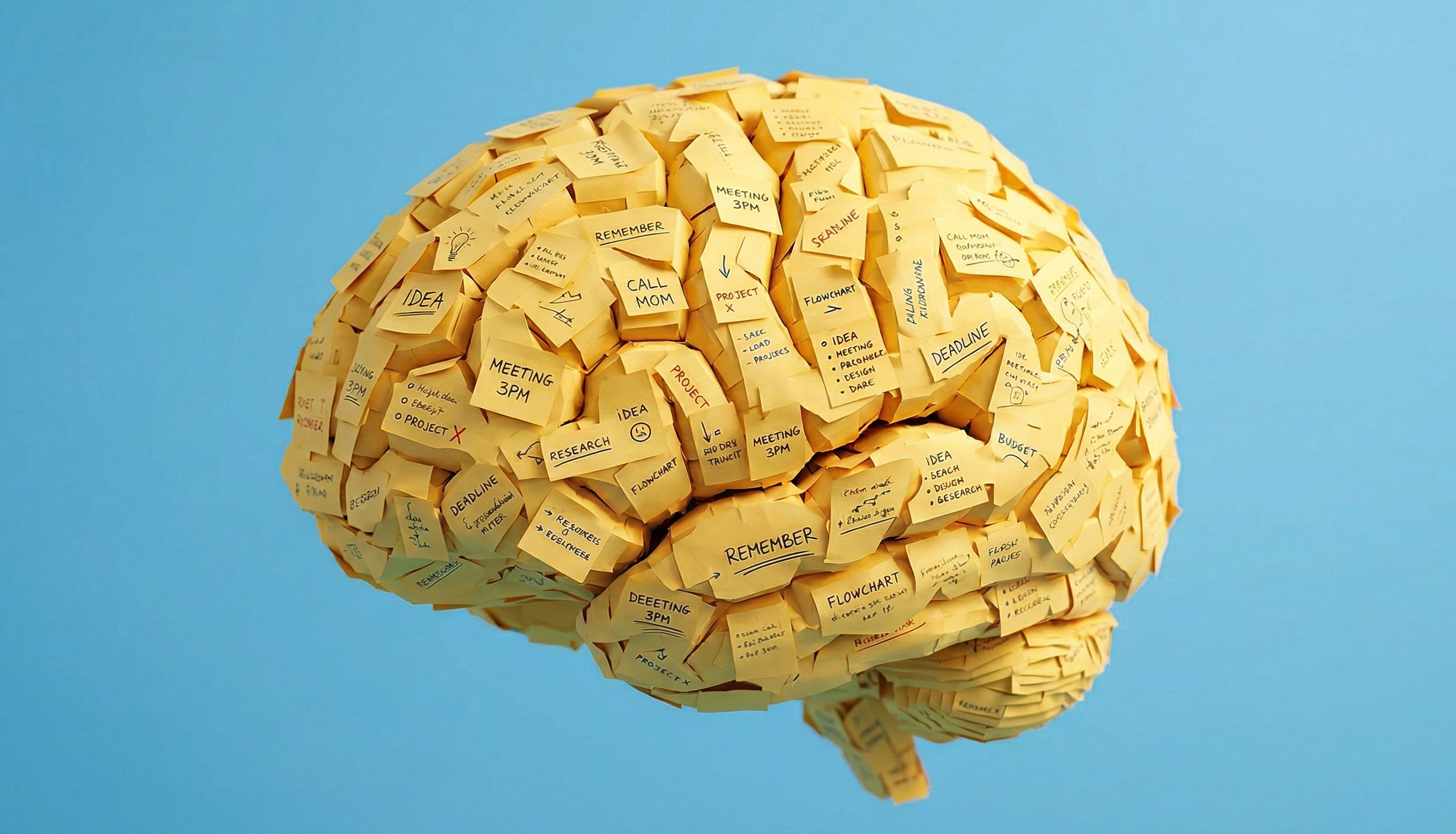 YellowNotes brain made of sticky notes
